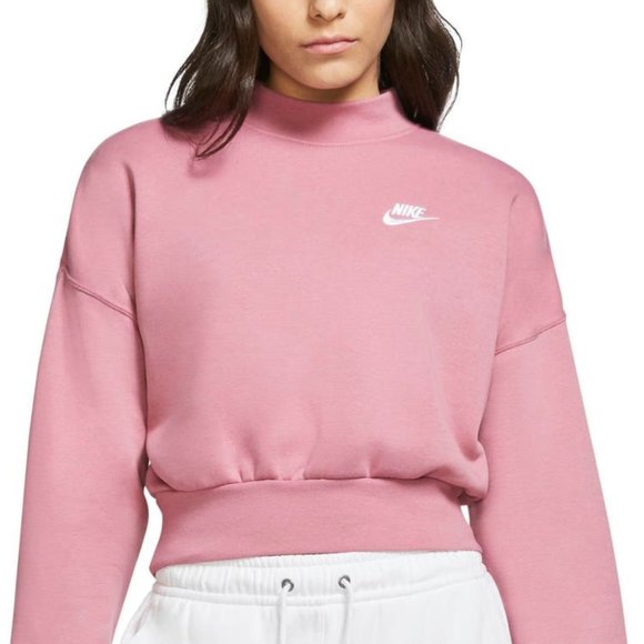 Nike | Tops | Nike Fleece Mock Neck Pink Cropped Sweatshirt Sz S | Poshmark